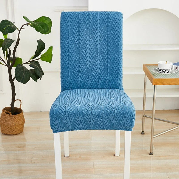 Chair Cover Blue Series Leaf Lines Design Elastic Material For Dining Room Slipcovers