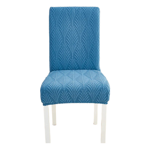 Chair Cover Blue Series Leaf Lines Design Elastic Material For Dining Room Slipcovers