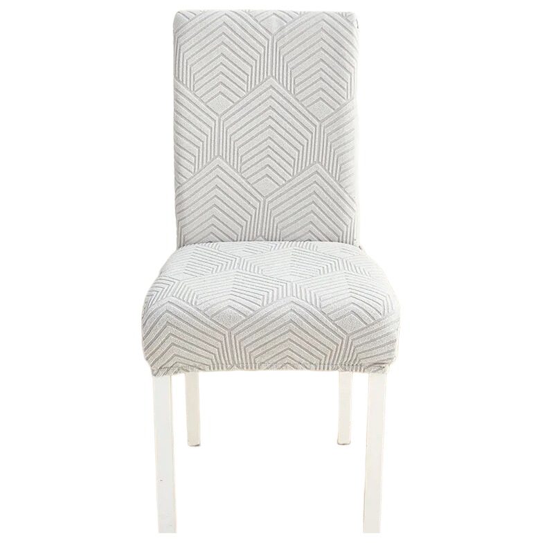 Chair Cover Light Grey Geometric Lines Design Elastic Material For Slipcovers