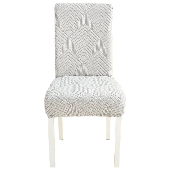 Chair Cover Light Grey Geometric Lines Design Elastic Material For Slipcovers