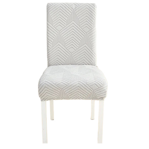 Chair Cover Light Grey Geometric Lines Design Elastic Material For Slipcovers