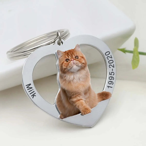 Personalized Photo Keychain Custom Heart Picture Chain Dog Cat Ring Birthday Pet Lover Gift Keepsake Memory Jewelry Pod
