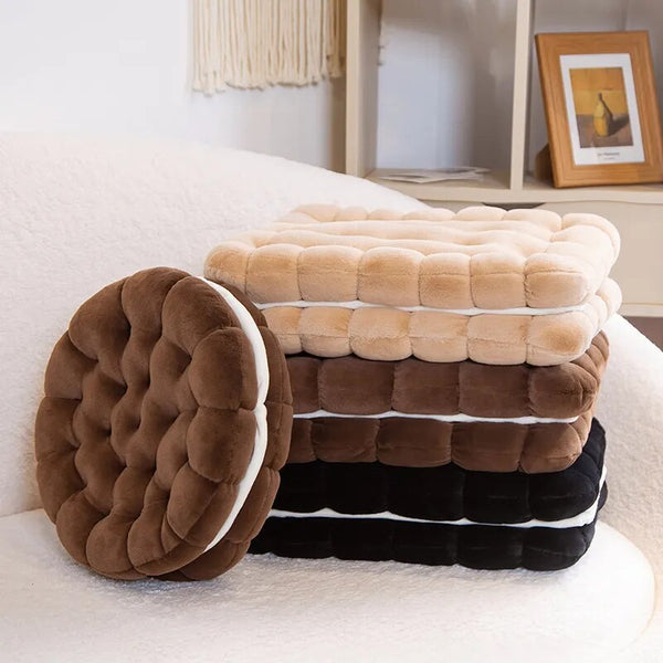 Plush Pillow Light Brown Square Double Biscuit Shape Stuffed Soft Cushion Cushions & Decorative Pillows
