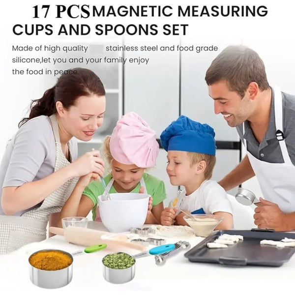 17Pcs Stainless Steel Measuring Cup Magnetic Spoon Set Multifunction For Seasoning Flour Baking Cake Ideal Gift Kitchen Tools Measuring Cups Jugs & Sp