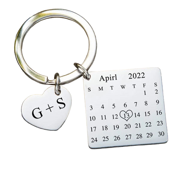 Custom Calendar Keychain Stainless Steel Heart Keyring Wedding Personalized Gift For Boyfriend Husband Keyrings
