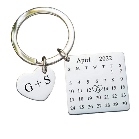 Custom Calendar Keychain Stainless Steel Heart Keyring Wedding Personalized Gift For Boyfriend Husband Keyrings
