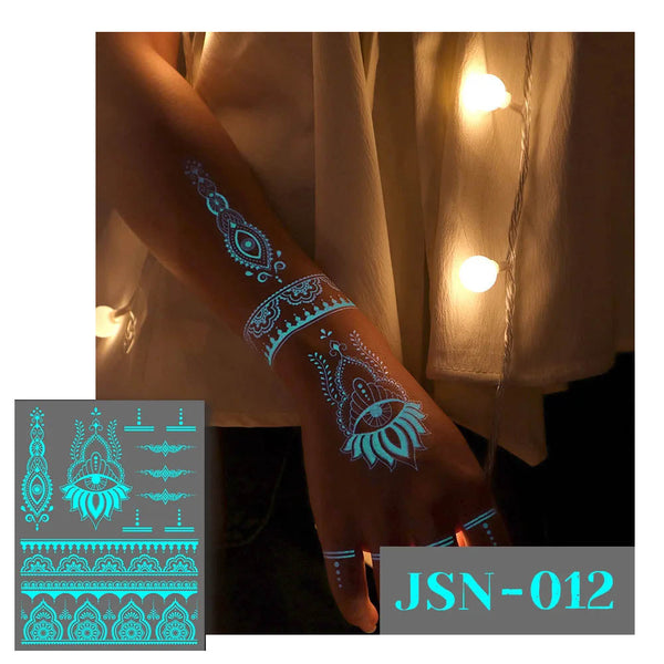 Blue Luminous Henna Tattoo Sticker Tribal Lace Lotus Mandala Flower Pendant Press On Tattoos