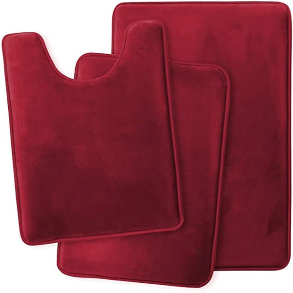 Bath Mat Wine Red Non Slip Rug Set Bathroom Absorbent Washable Carpet Accessories Bath Mats Rugs & Toilet Covers