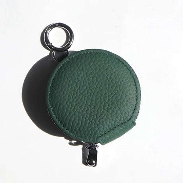 Custom Letters Round Earphone Bag Engrave Name Mini Storage Genuine Leather Zipper Luxury Coin Purse Pouch Key Wallet Gift Earbud Cases