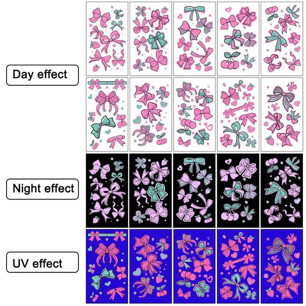 10Pcs Uv Glow Face Tattoo Stickers Butterfly Flower Lips For Party Festival Face Stickers