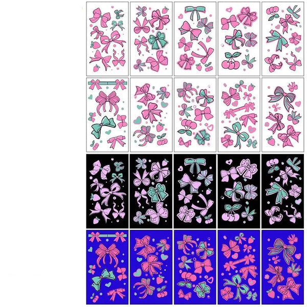 10Pcs Uv Glow Face Tattoo Stickers Butterfly Flower Lips For Party Festival Face Stickers