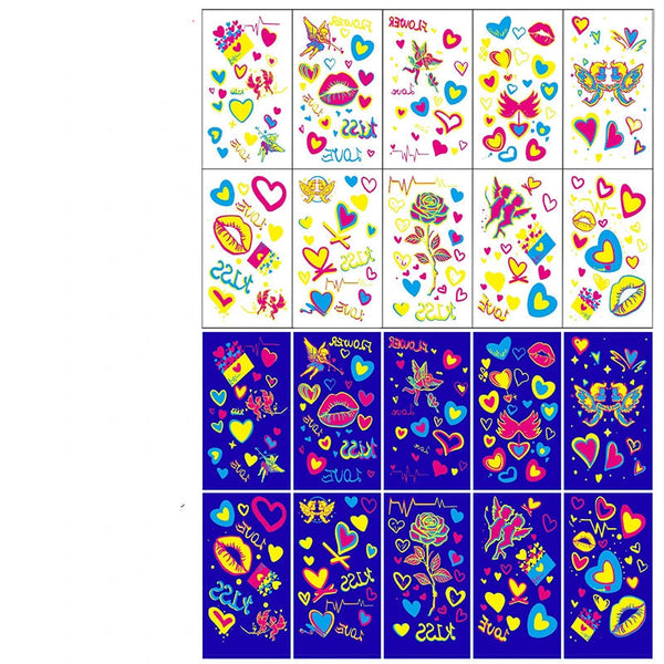 10Pcs Uv Glow Face Tattoo Stickers Butterfly Flower Lips For Party Festival Face Stickers