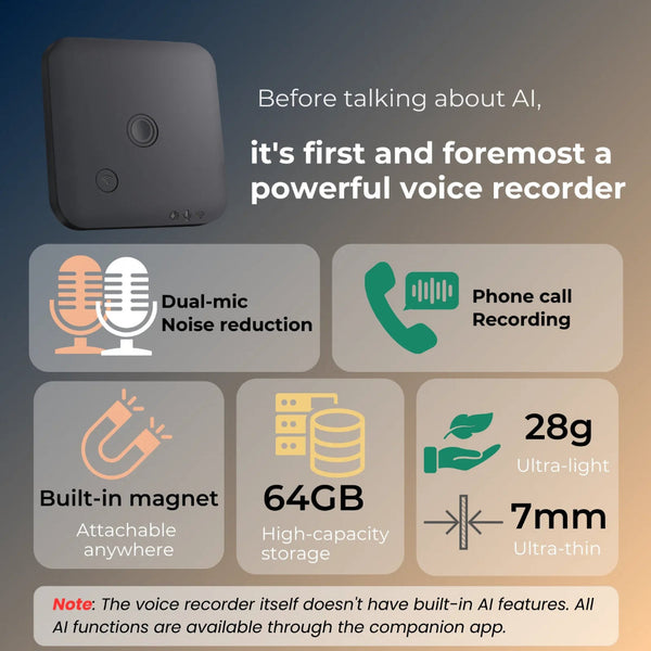Ai Powered Voice Recorder And Call With Speech To Text & Summarization Supports 100 Languages 64Gb Storage Dictapones & Voice Recorders