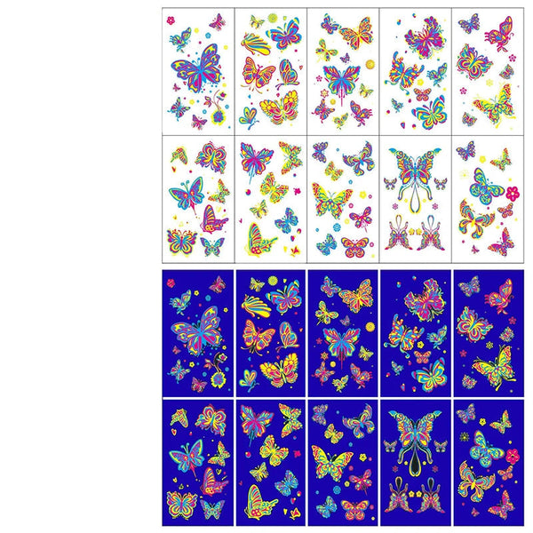 10Pcs Uv Glow Face Tattoo Stickers Butterfly Flower Lips For Party Festival Face Stickers