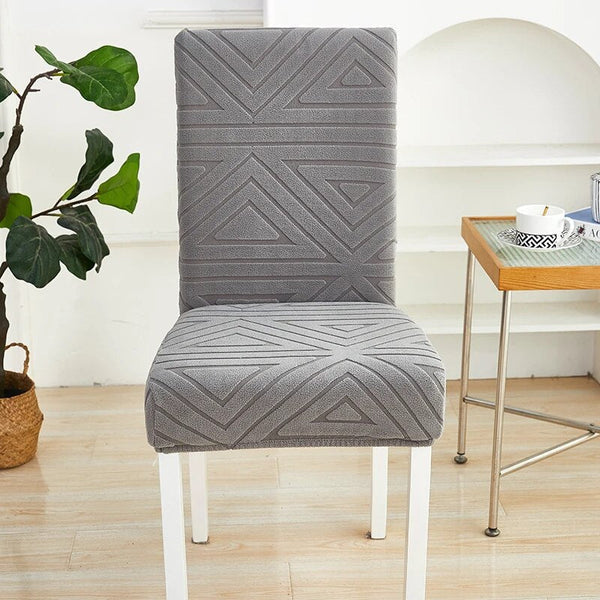 Chair Cover Dark Grey Triangular Design Elastic Material For Dining Room Slipcovers