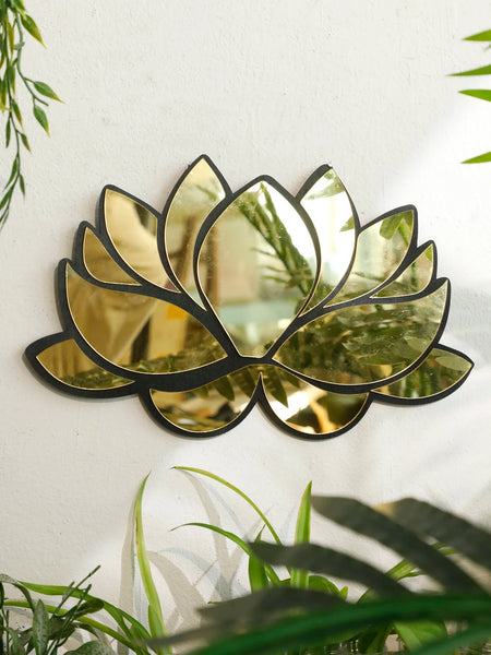 1Pc Acrylic Lotus Flower Wall Mirror Decorative Modern Hanging Wooden Home For Living Room Bedroom And Office Mirrors