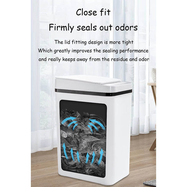 Bathroom Touchless Trash Can 12L Automatic Motion Sensor Lid Odor Proof Bin Rubbish Bins