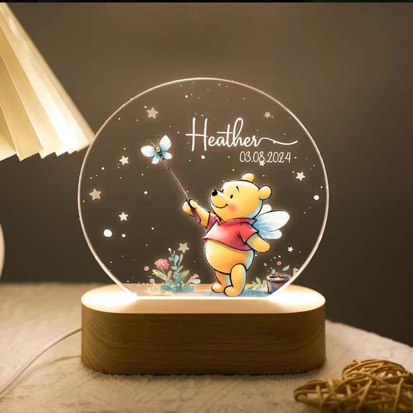 Custom Name & Date Acrylic Plaque With Cute Mouse Night Light Plate Animals Lamp Little One Kids Bedside Baptism Gifts Lamps