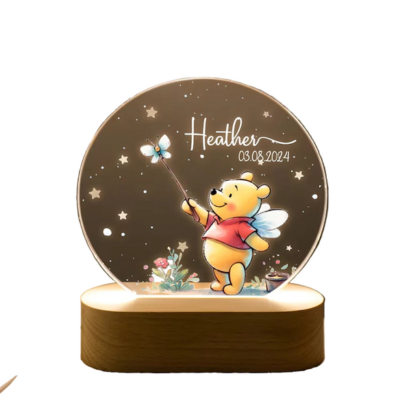 Custom Name & Date Acrylic Plaque With Cute Mouse Night Light Plate Animals Lamp Little One Kids Bedside Baptism Gifts Lamps