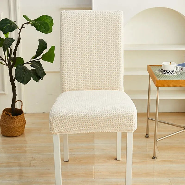 Chair Cover Beige Micro Knitted Design Elastic Material For Dining Room Slipcovers