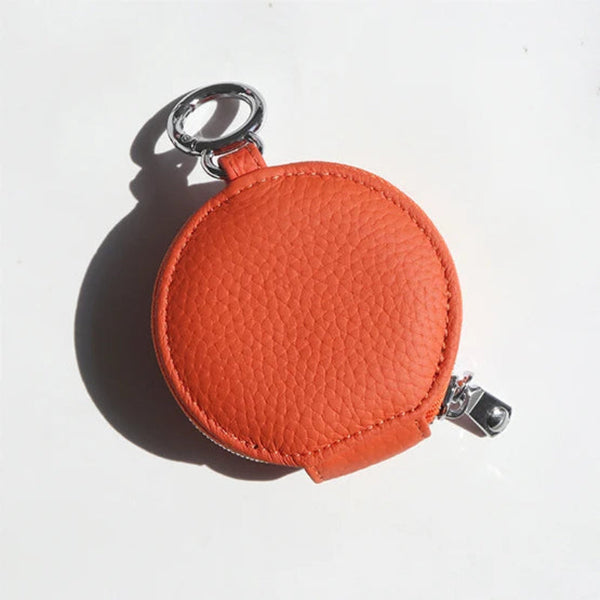 Custom Letters Round Earphone Bag Engrave Name Mini Storage Genuine Leather Zipper Luxury Coin Purse Pouch Key Wallet Gift Earbud Cases