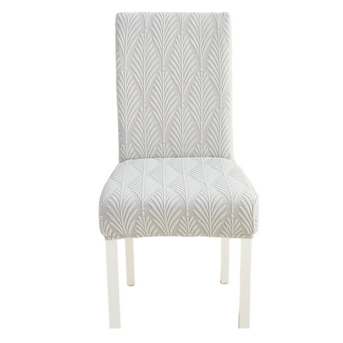 Chair Cover Light Grey Leaf Lines Design Elastic Material For Dining Room Slipcovers
