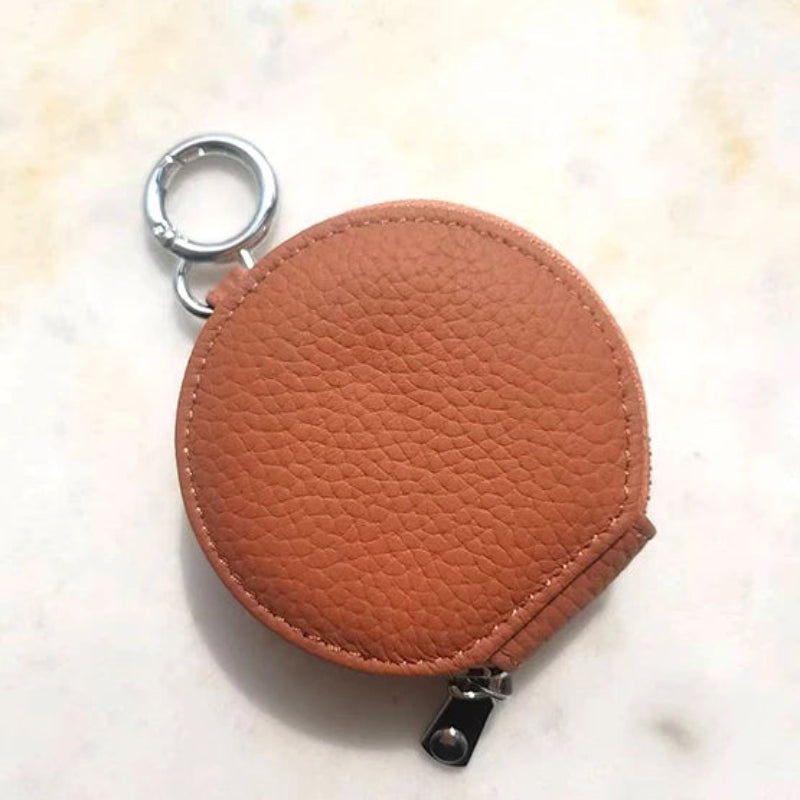 Custom Letters Round Earphone Bag Engrave Name Mini Storage Genuine Leather Zipper Luxury Coin Purse Pouch Key Wallet Gift Earbud Cases