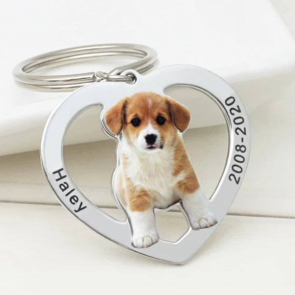 Personalized Photo Keychain Custom Heart Picture Chain Dog Cat Ring Birthday Pet Lover Gift Keepsake Memory Jewelry Pod