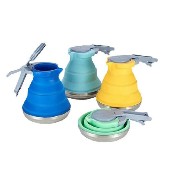 Outdoor Silicone Kettle Foldable Collapsible 1.2L Steel Bottom Camping Kettles