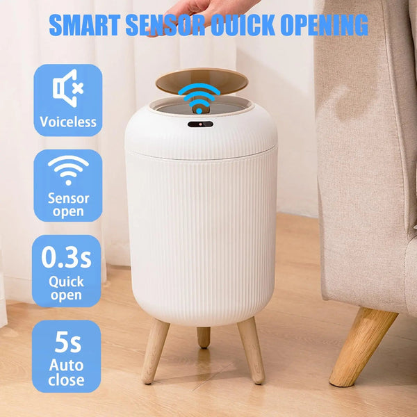 Automatic Trash Can With Lid Small Plastic Smart Motion Sensor For Bedroom Bathroom Kitchen Office Rubbish Bins