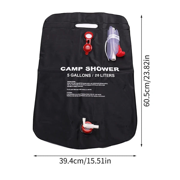 20L Foldable Solar Shower Bag Outdoor Bath Water Camping Sun Heated Bags Scrubbing Removable Hose Head Portable Showers & Accessories