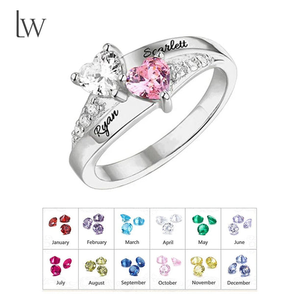 Personalized 1 8 Birthstone Family Mothers Cubic Zirconia Custom Engraved Name Jewelry For Women Grandma Couple Rings