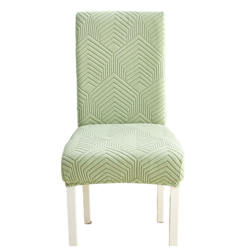 Chair Cover Light Green Geometric Lines Design Elastic Material For Dining Room Chair Covers