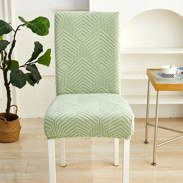 Chair Cover Light Green Geometric Lines Design Elastic Material For Dining Room Chair Covers