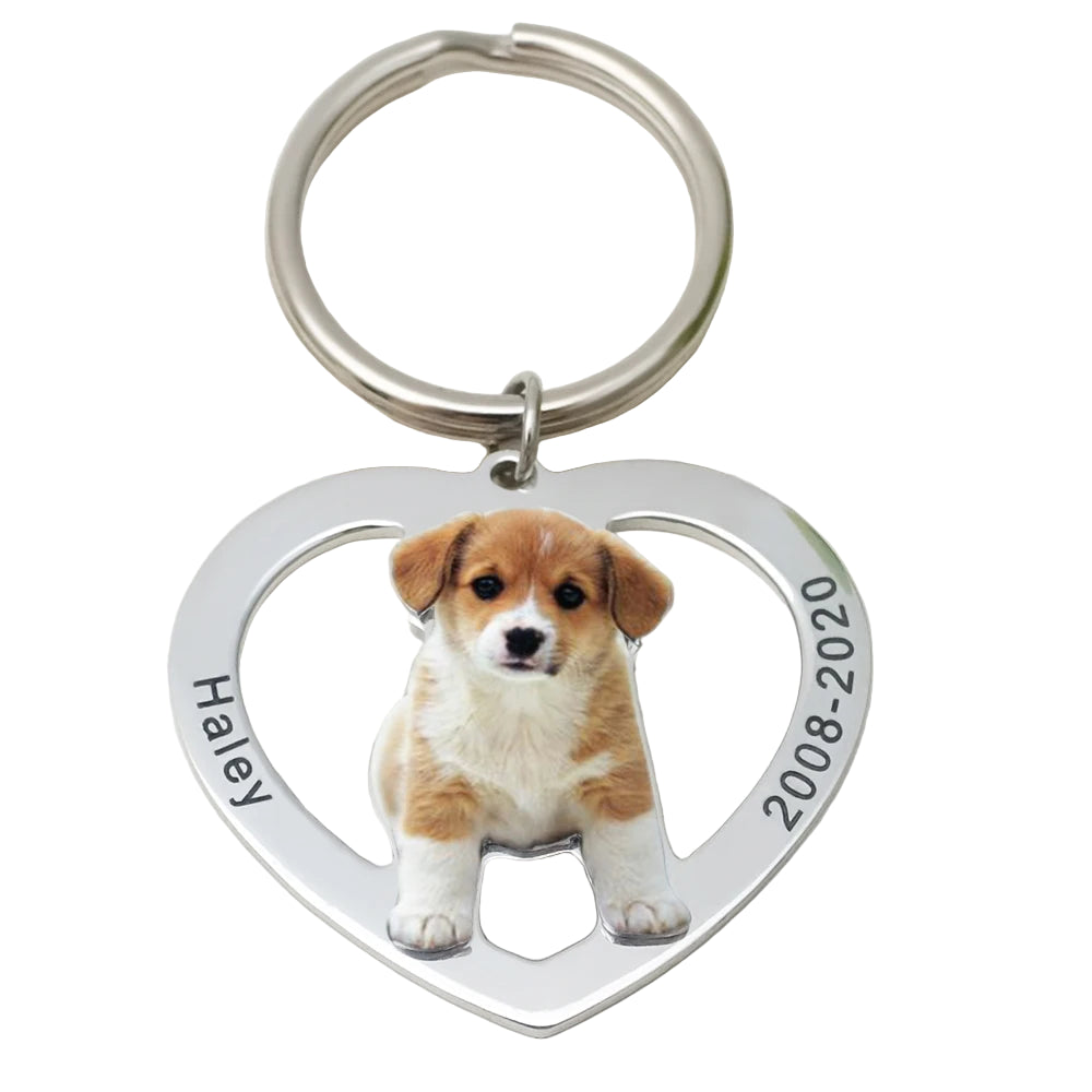 Personalized Photo Keychain Custom Heart Picture Chain Dog Cat Ring Birthday Pet Lover Gift Keepsake Memory Jewelry Pod