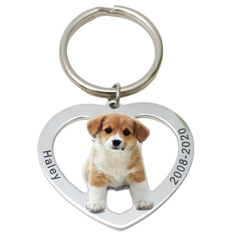 Personalized Photo Keychain Custom Heart Picture Chain Dog Cat Ring Birthday Pet Lover Gift Keepsake Memory Jewelry Pod