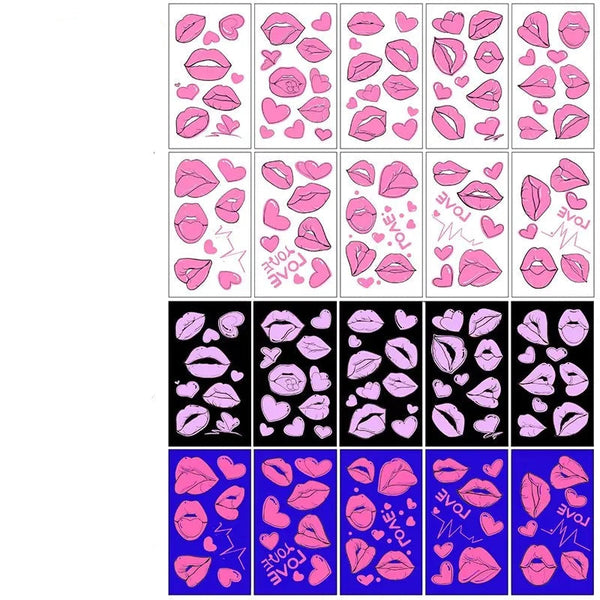 10Pcs Uv Glow Face Tattoo Stickers Butterfly Flower Lips For Party Festival Face Stickers