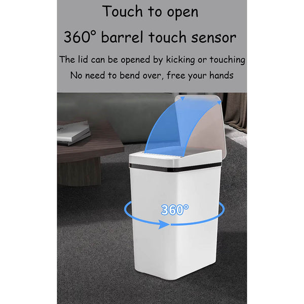 Bathroom Touchless Trash Can 12L Automatic Motion Sensor Lid Odor Proof Bin Rubbish Bins
