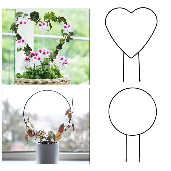 1Pc Plant Support Garden Stake Stand Round Vine Climbing Rack Ironheart Shaped Flower Trellis Frame Holder Plastic Decor Plant Ties & Supports
