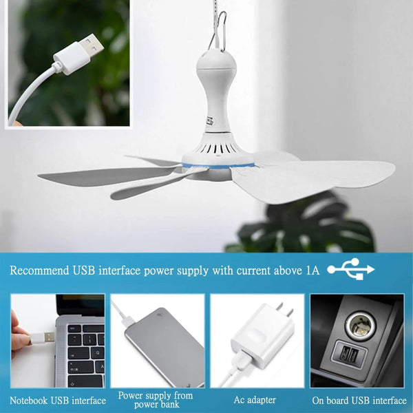 Usb Fan Silent 6 Blade Ceiling 4 Speed Hanging For Camping Bed Outdoor Camper Tents Ceiling Fans