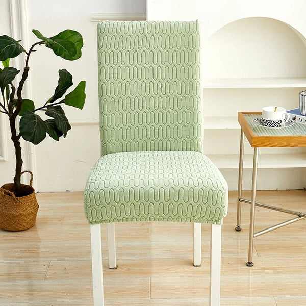 Chair Cover Light Green Wavey Lines Design Elastic Material For Garden Slipcovers