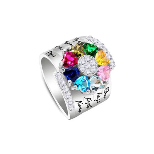 Personalized 1 8 Birthstone Family Mothers Cubic Zirconia Custom Engraved Name Jewelry For Women Grandma Couple Rings