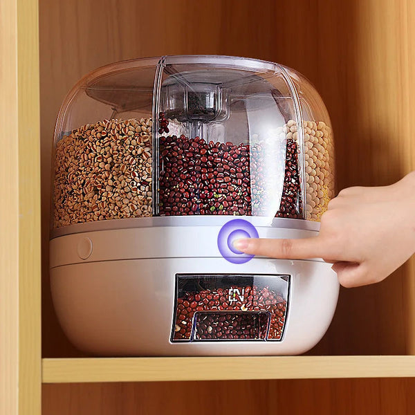 360 Degree Rotating Rice Dispenser Sealed Dry Cereal Grain Bucket Moisture Proof Kitchen Food Container Storage Box Food Storage Containers