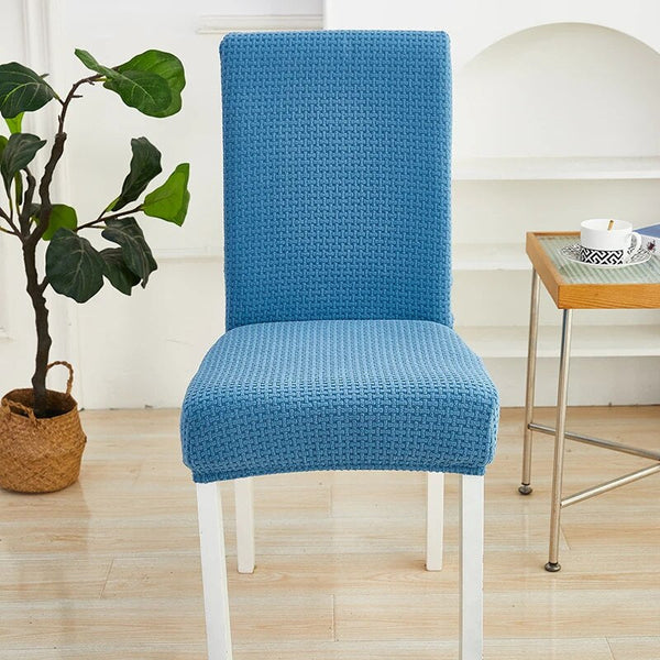 Chair Cover Blue Micro Knitted Design Elastic Material For Dining Room Kitchen Slipcovers