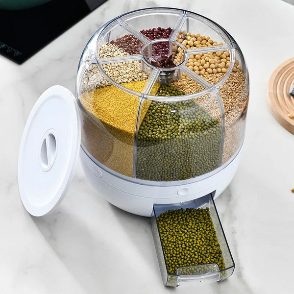 360 Degree Rotating Rice Dispenser Sealed Dry Cereal Grain Bucket Moisture Proof Kitchen Food Container Storage Box Food Storage Containers