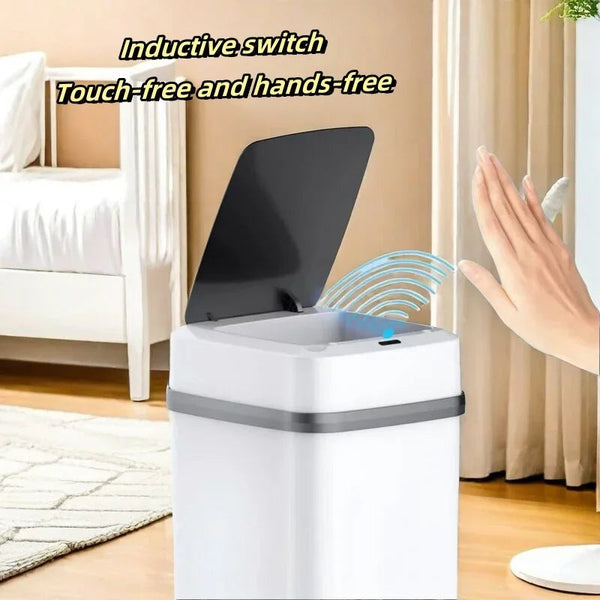 Automatic Sensor Trash Can Smart Touchless White Kitchen Bathroom Waterproof 13L Electric Garbage With Lid Rubbish Bins
