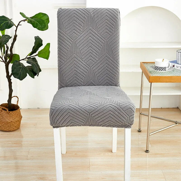 Chair Cover Dark Grey Geometric Lines Design Elastic Material For Dining Room Chair Covers