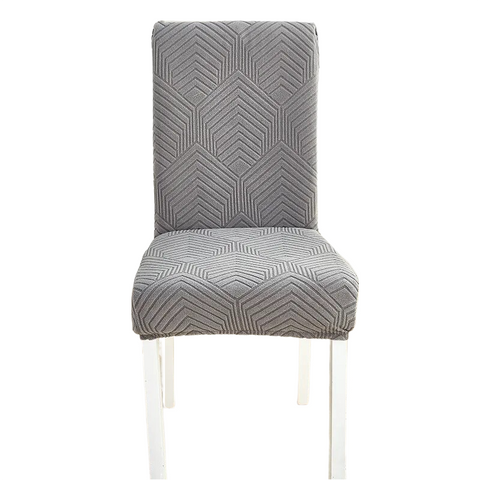 Chair Cover Dark Grey Geometric Lines Design Elastic Material For Dining Room Chair Covers
