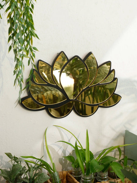 1Pc Acrylic Lotus Flower Wall Mirror Decorative Modern Hanging Wooden Home For Living Room Bedroom And Office Mirrors