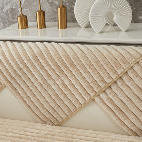 Sofa Towel Super Soft Linear Camel Rabbit Plush Quilted Couch Cover Slipcovers